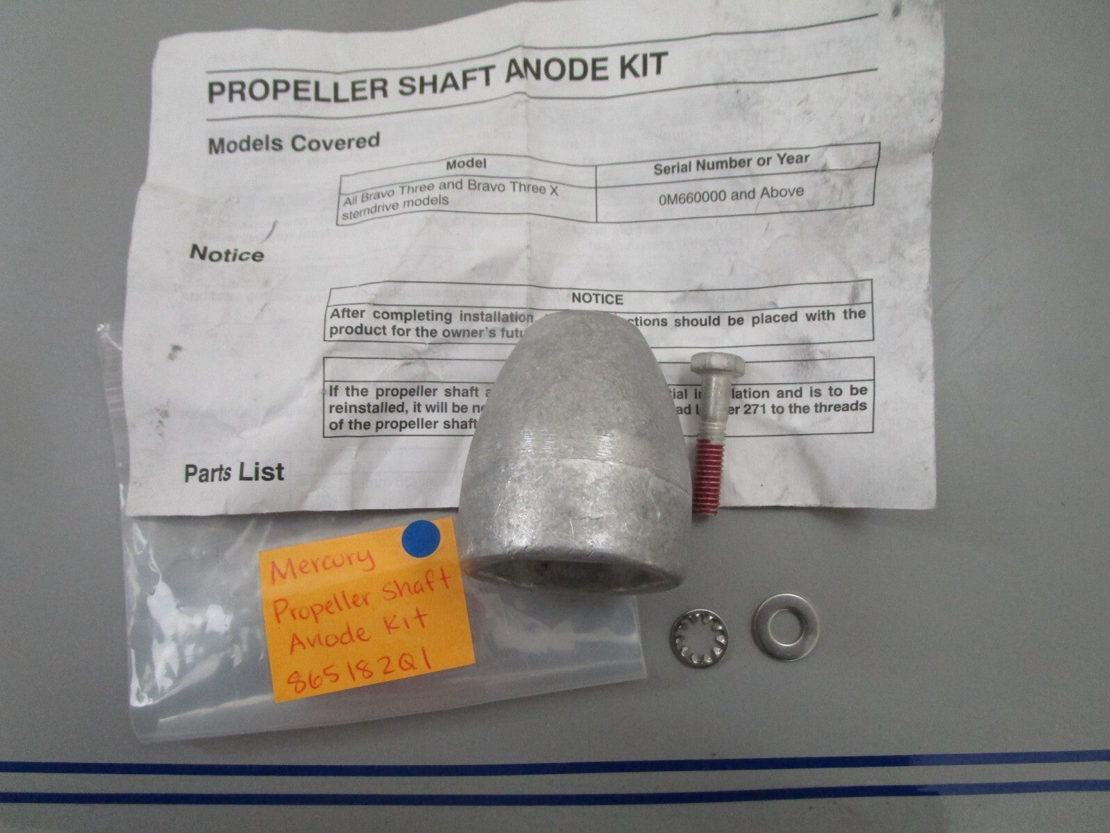 *NEW OEM* 0810 Mercury Quicksilver Propeller Shaft Anode Kit 865182Q1