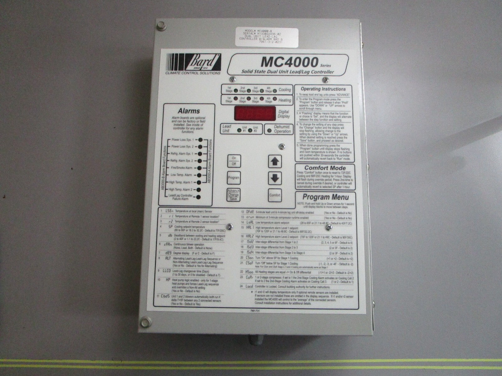 *NEW* 0820 Bard Solid State Dual Unit Lead/Lag Controller MC4000-B