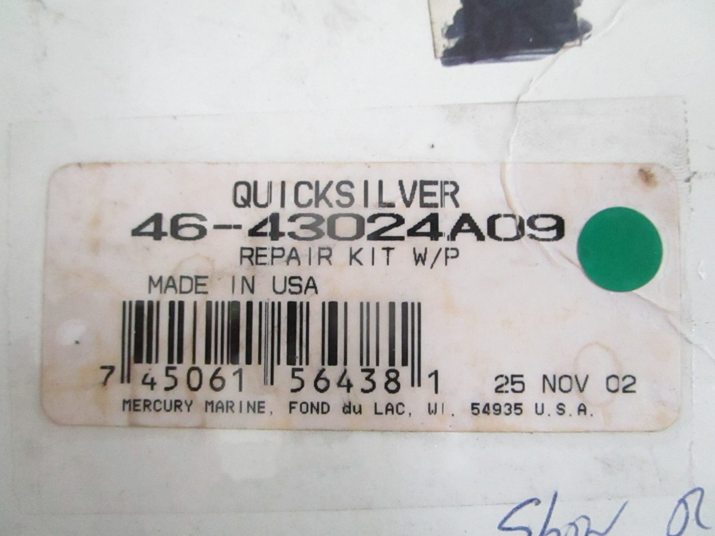 NEW OEM 46-43024A09 Mercury Quicksilver Water Pump Repair Kit 0820