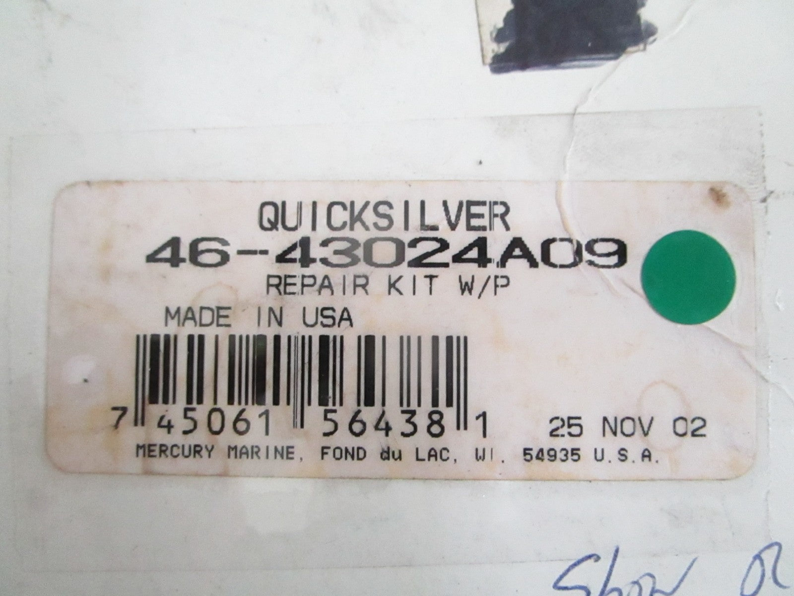 NEW OEM 46-43024A09 Mercury Quicksilver Water Pump Repair Kit 0820
