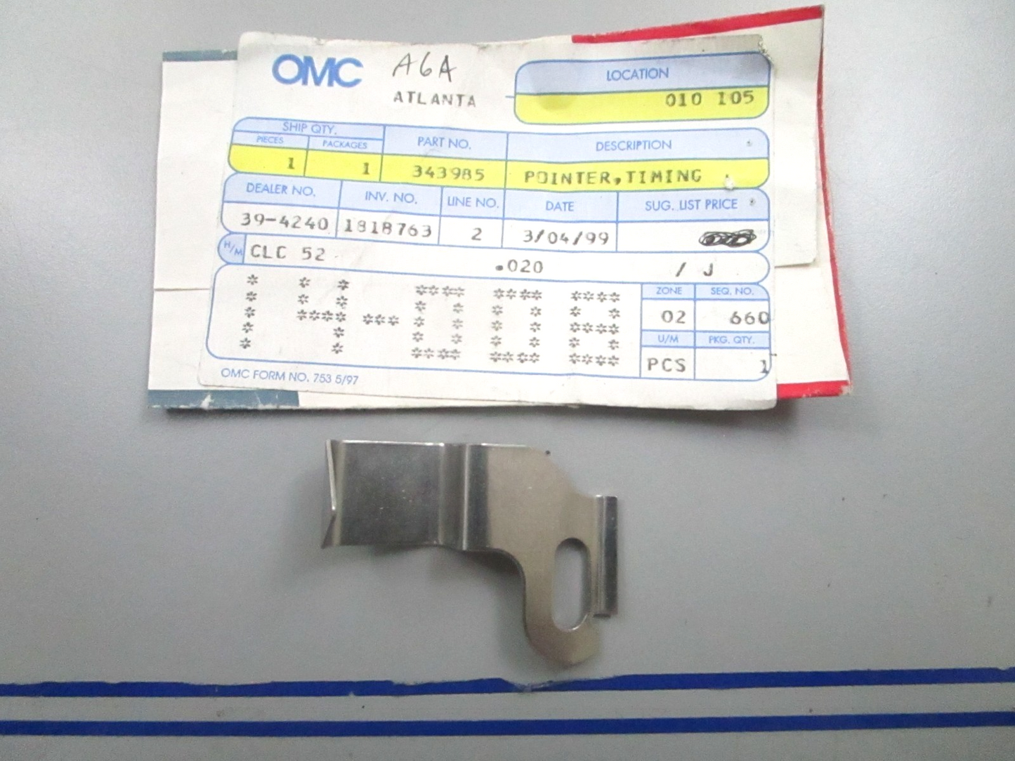 *NEW OEM* 0810 OMC Johnson Evinrude Timing Pointer 343985 0343985