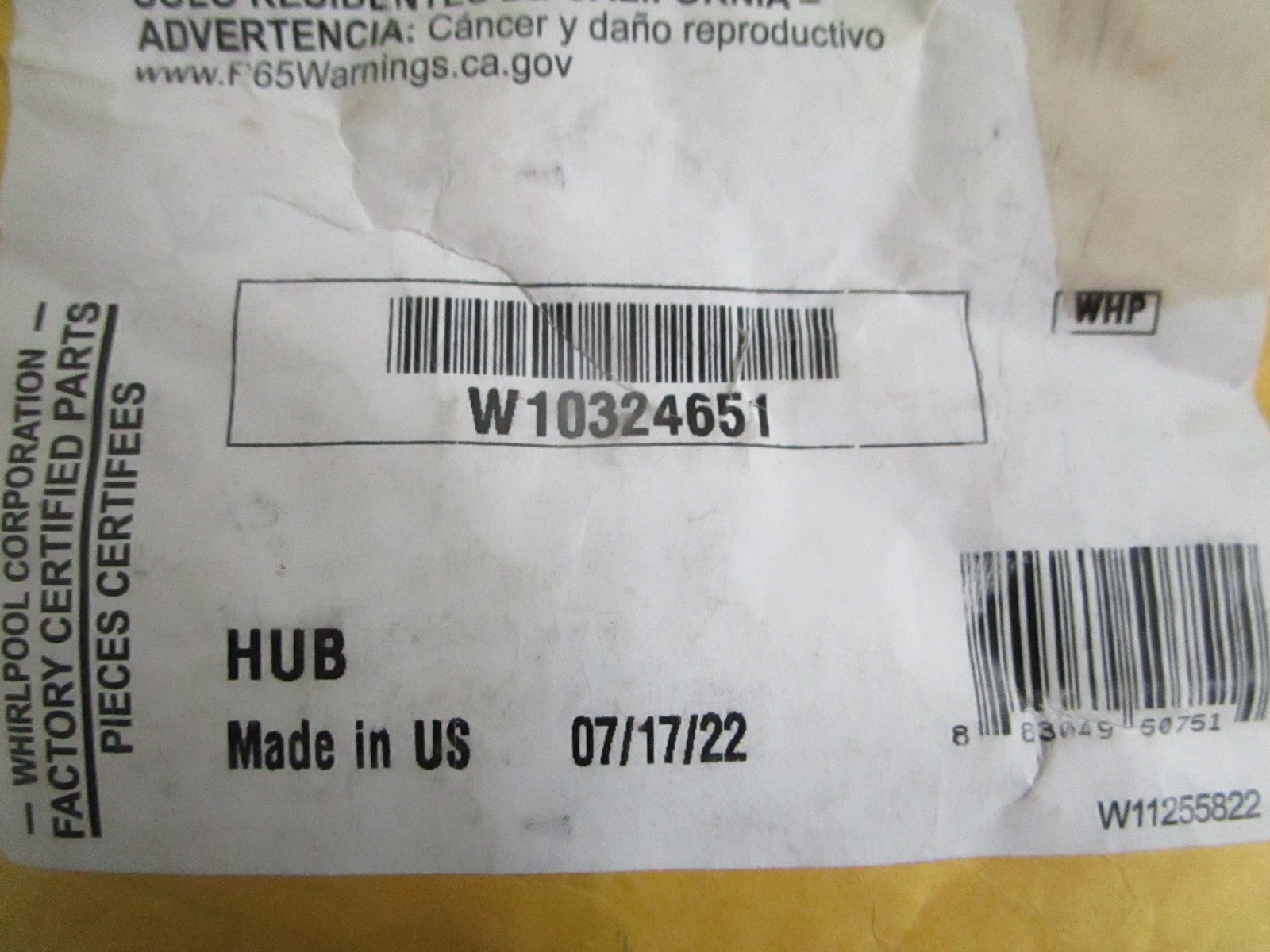 NEW OEM W10324651 Whirlpool Washer Hub Kit 0820