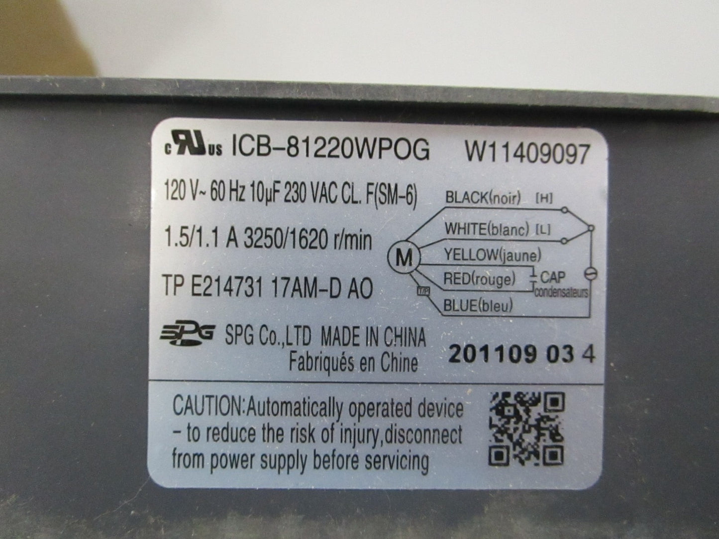 NEW OEM W11442100 Whirlpool Fan Motor 0810