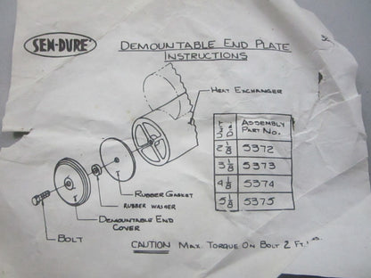 NEW 32877 Sen-Dure Heat Exchanger End Plate 0810