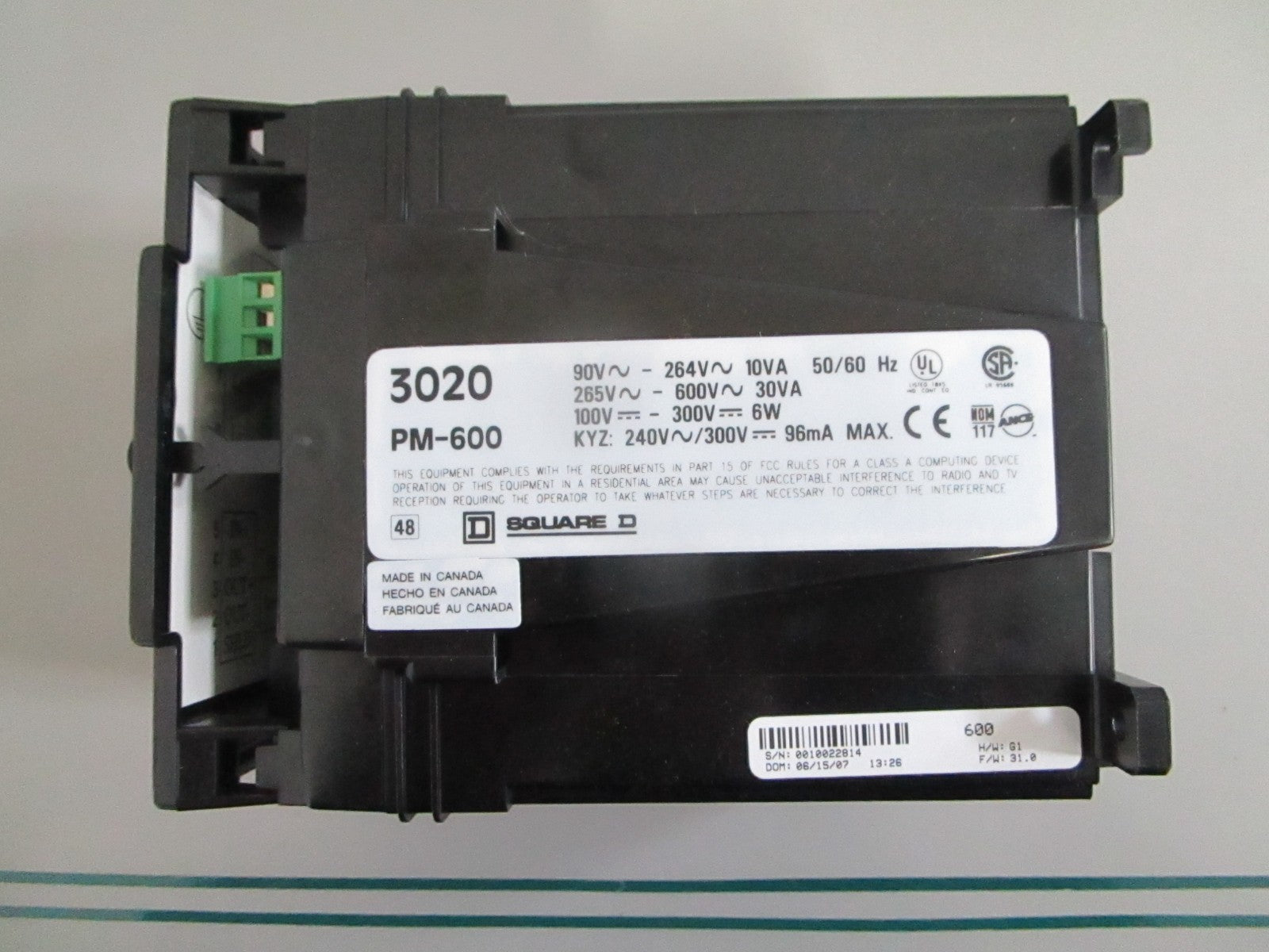 Square D PowerLogic 3020-PM600 Power Meter 600V AC NOS Genuine NEW OEM 0820