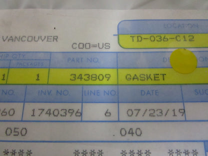 *NEW OEM* 0810 OMC Johnson Evinrude Gasket 343809 0343809