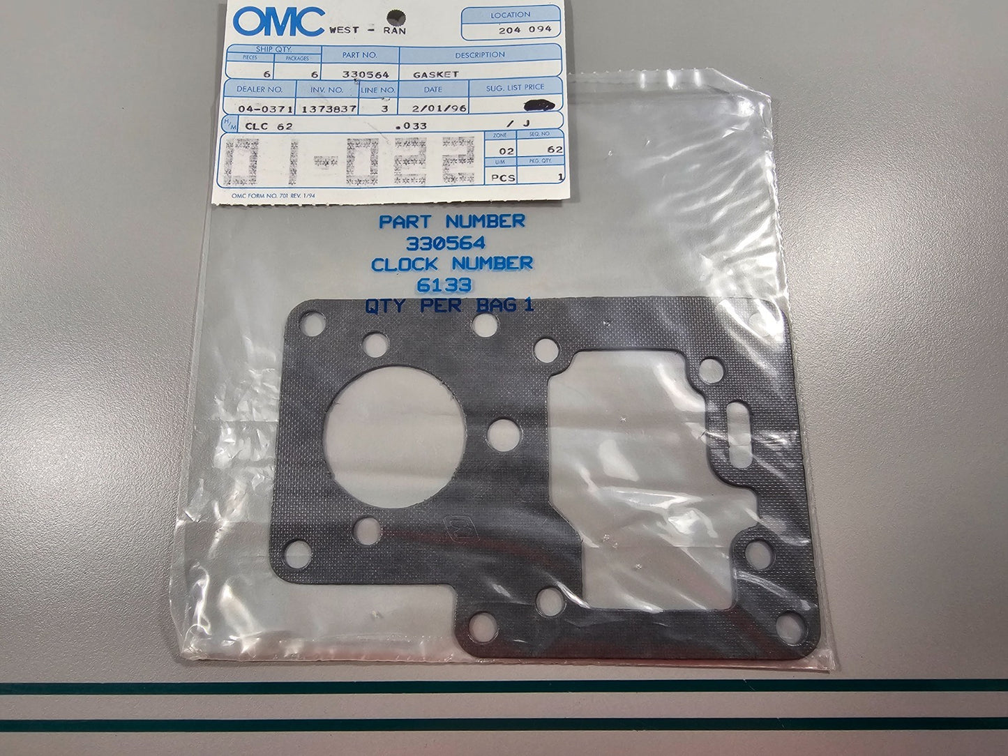 NEW OEM 330564 0330564 OMC Johnson Evinrude Gasket 0810