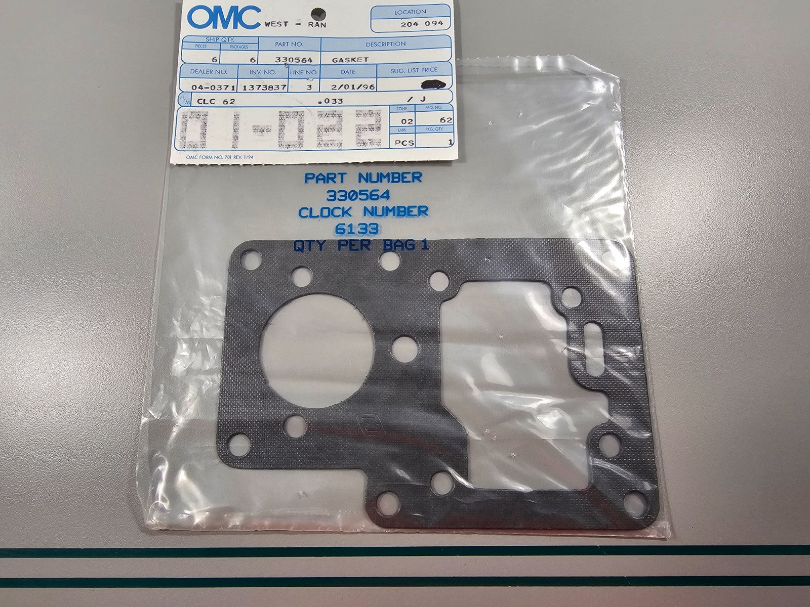 NEW OEM 330564 0330564 OMC Johnson Evinrude Gasket 0810