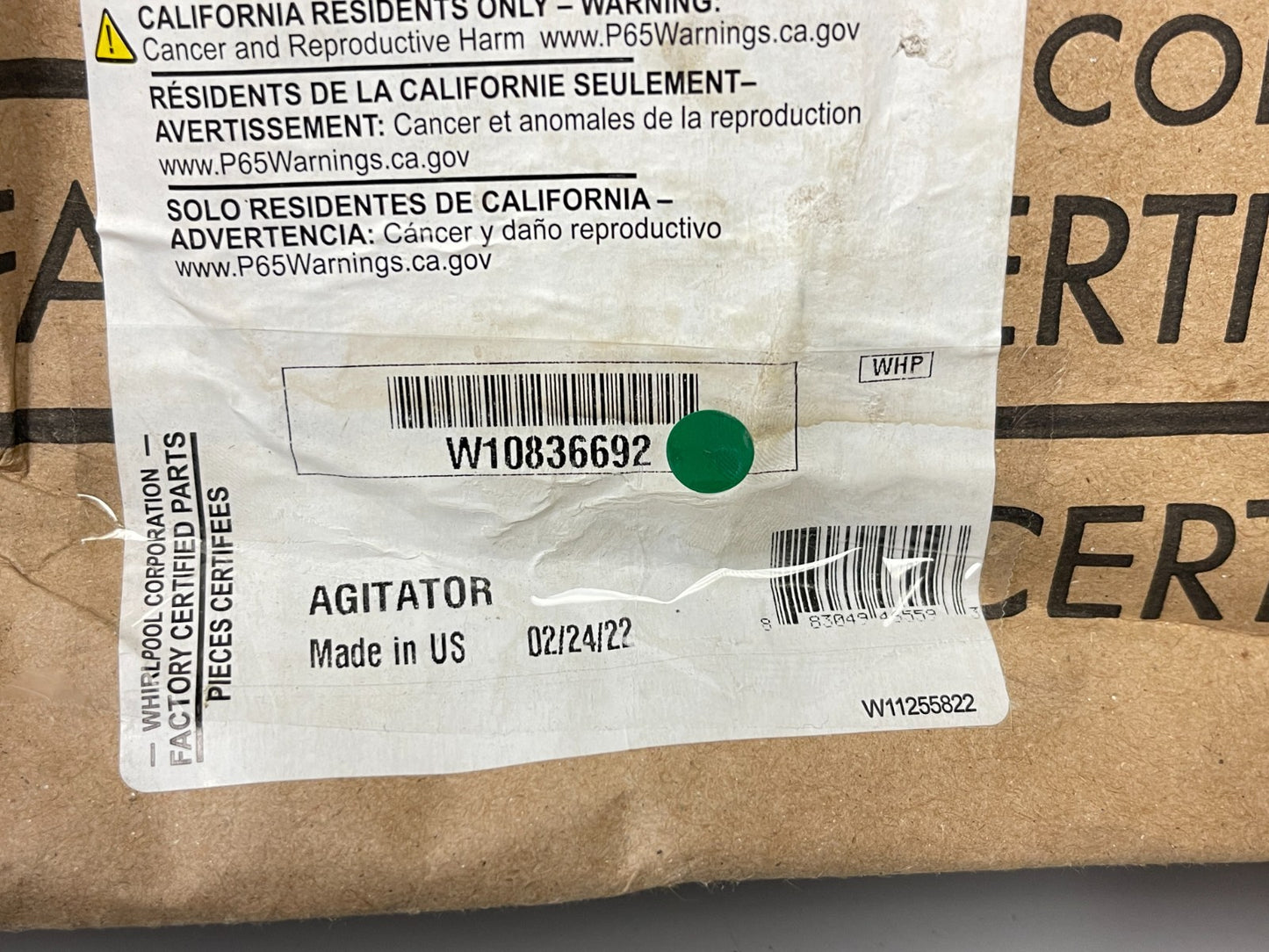 Whirlpool NEW OEM Top Load Washer Upper Agitator W10836692 Maytag Kenmore 0720