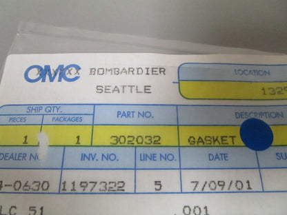 *NEW OEM* 0810 OMC Johnson Evinrude Gasket 302032 0302032