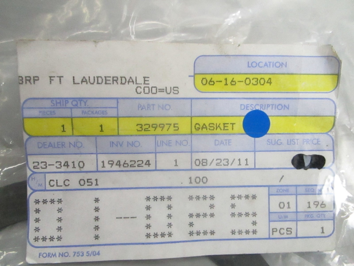 *NEW OEM* 0840 OMC Johnson Evinrude Gasket 0329975 329975