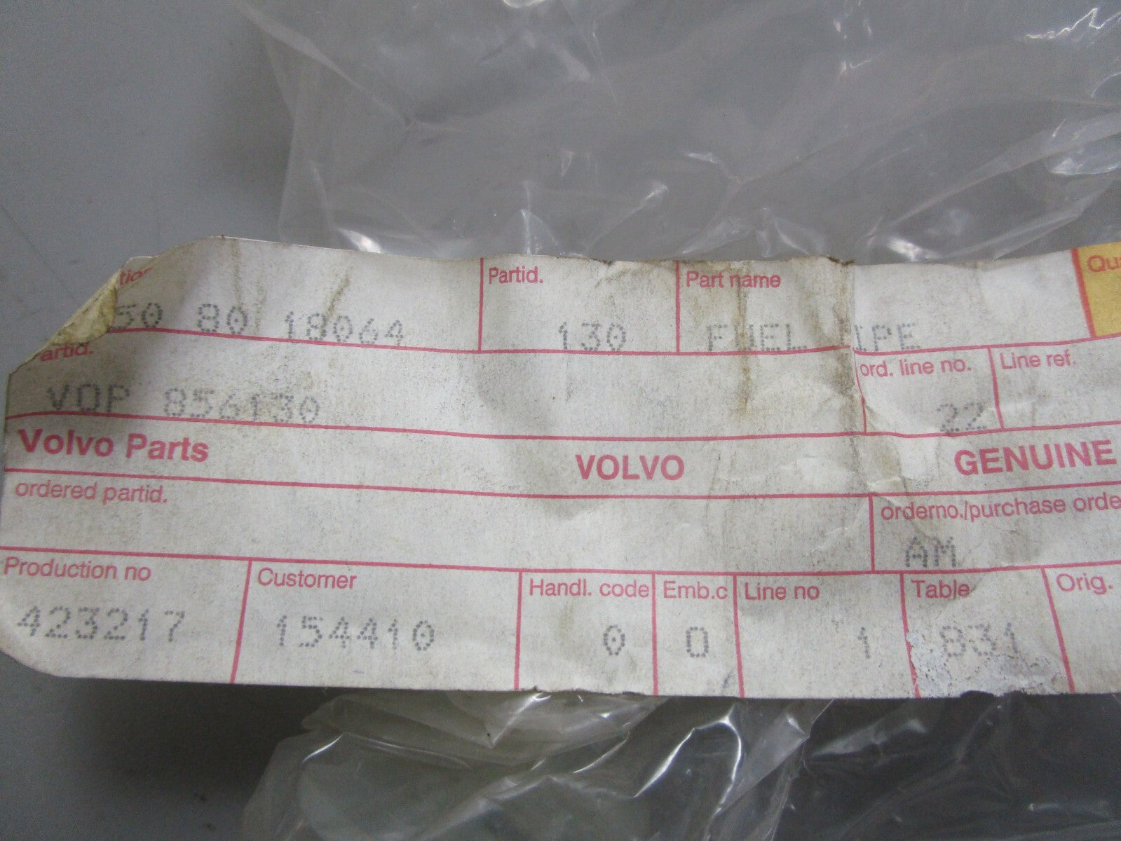 *NEW OEM* 0820 Volvo Penta Fuel Pipe 865130