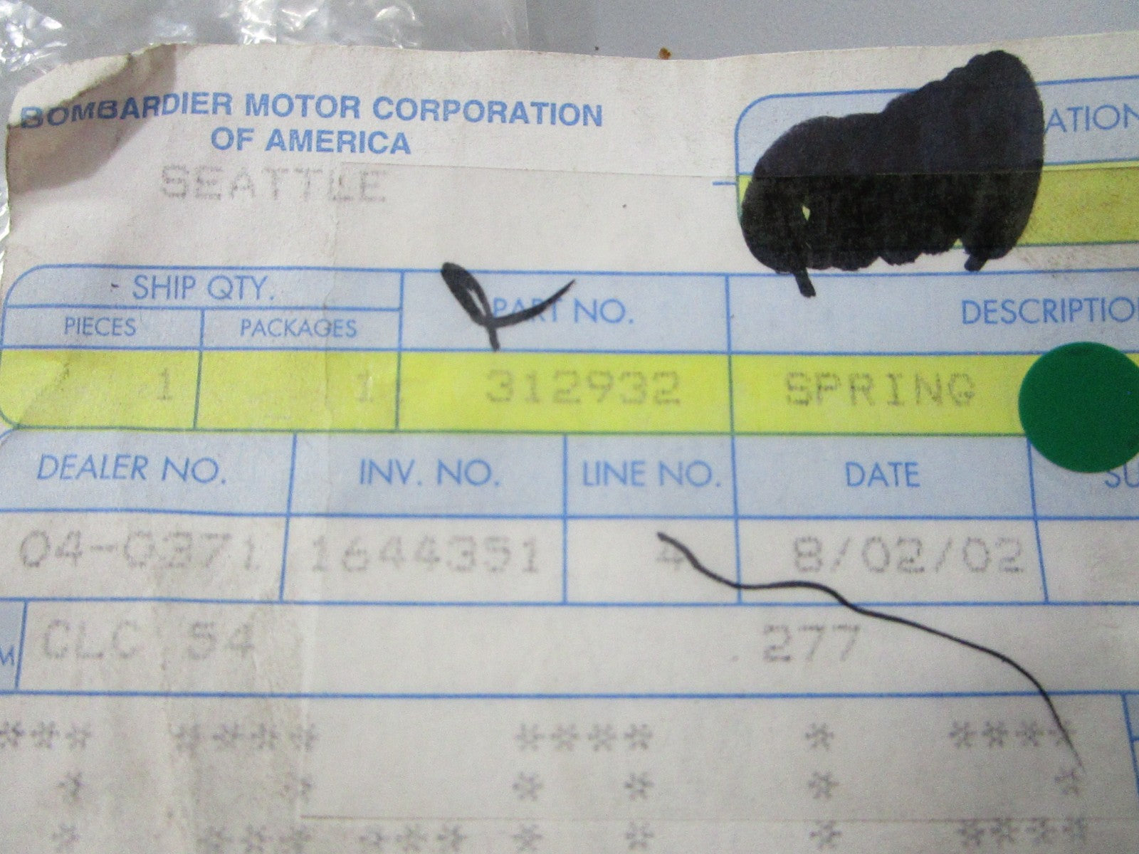 NEW OEM 312932 0312932 OMC Johnson Evinrude Spring 0810