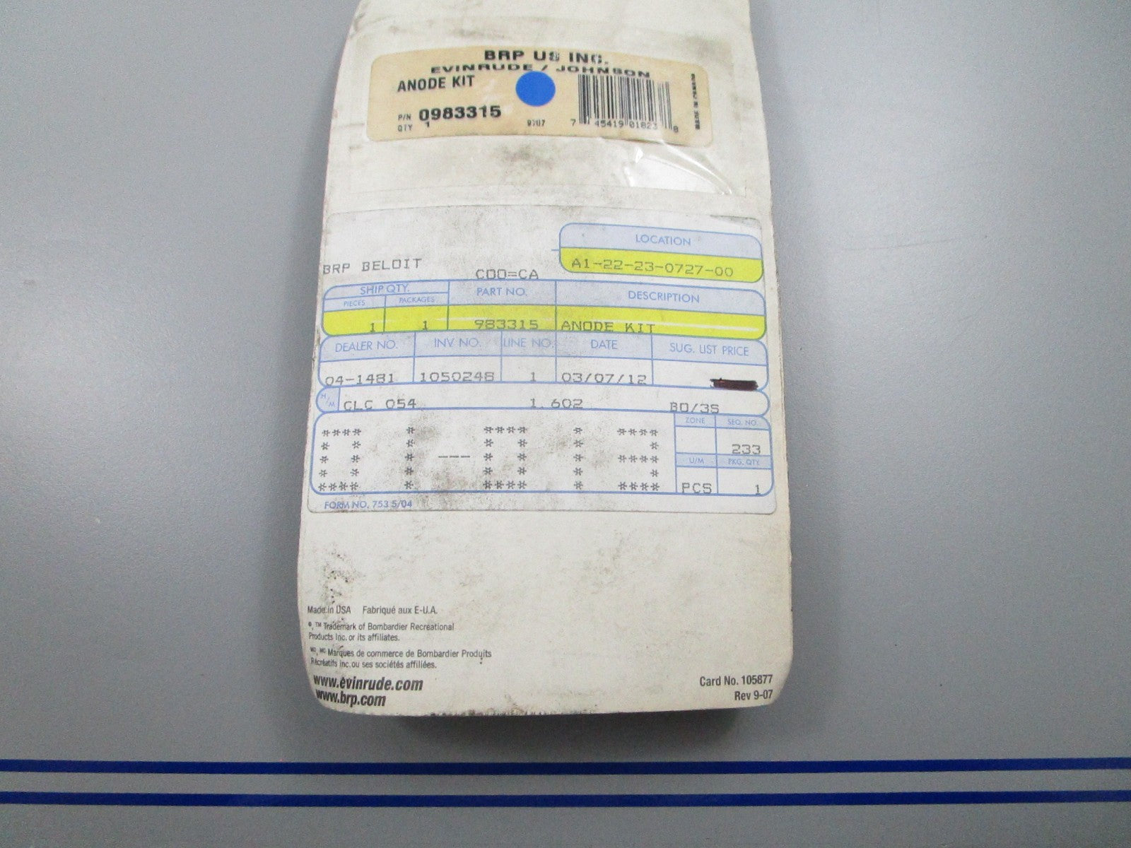 *NEW OEM* 0810 OMC Johnson Evinrude Anode Kit 983315 0983315