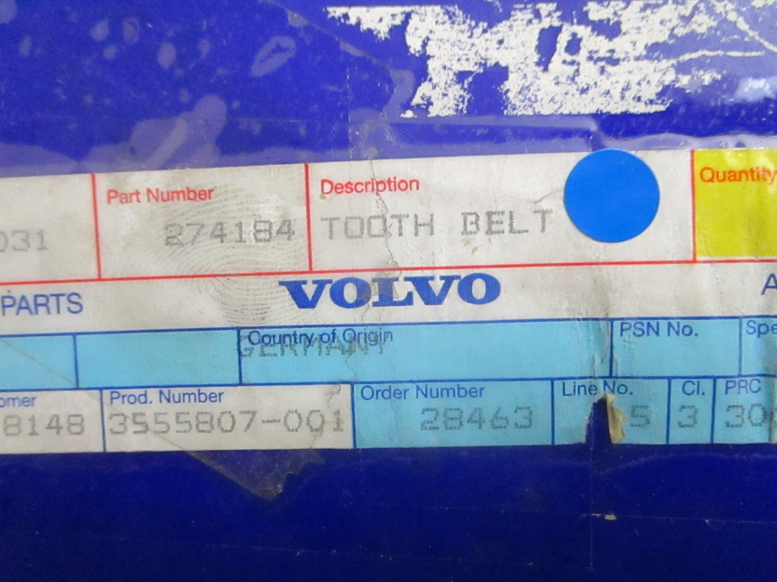 *NEW OEM* 0820 Volvo Penta Tooth Belt 274184