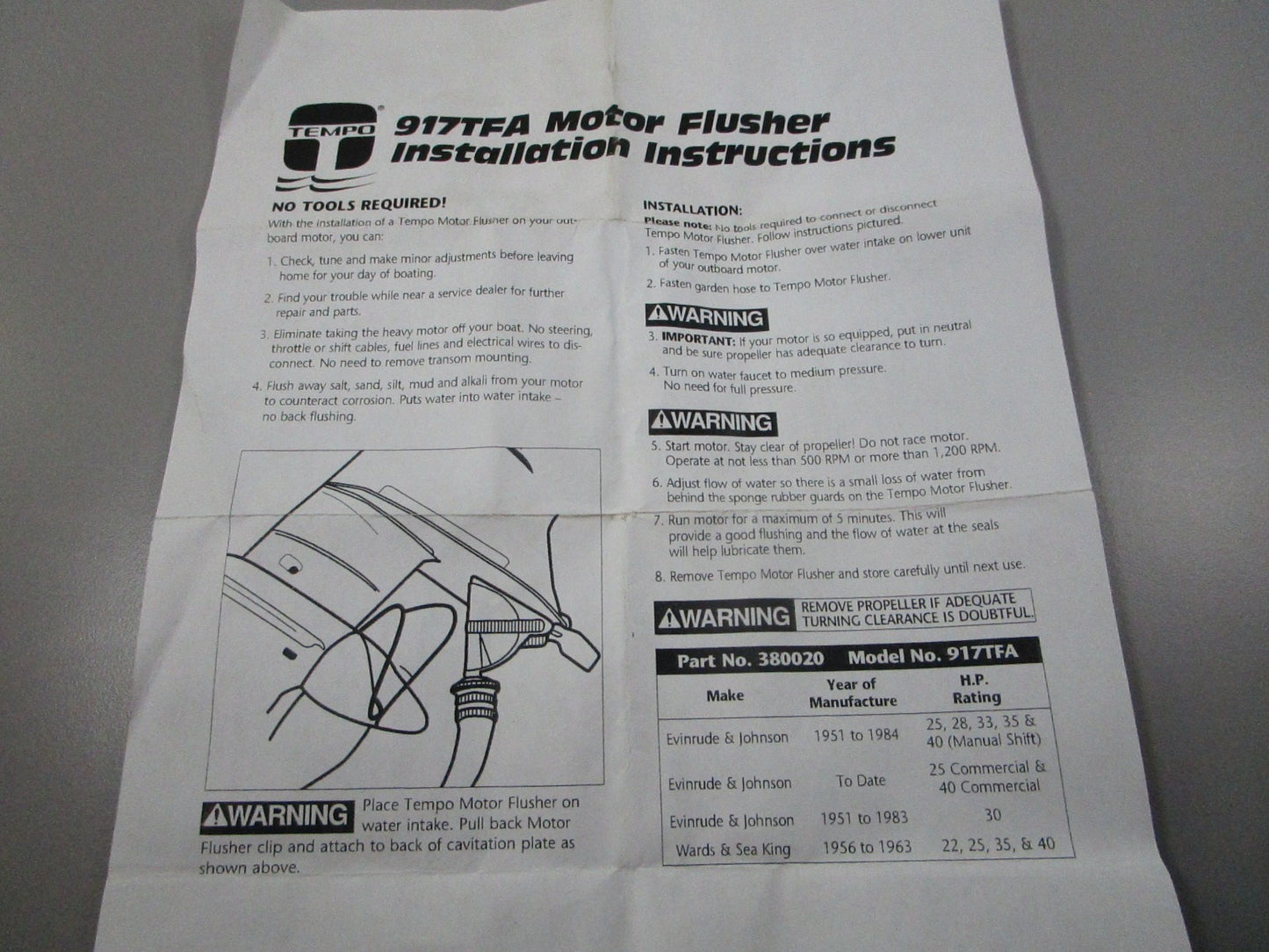 NEW OEM 380020 917TFA Tempo Motor Flusher 0810