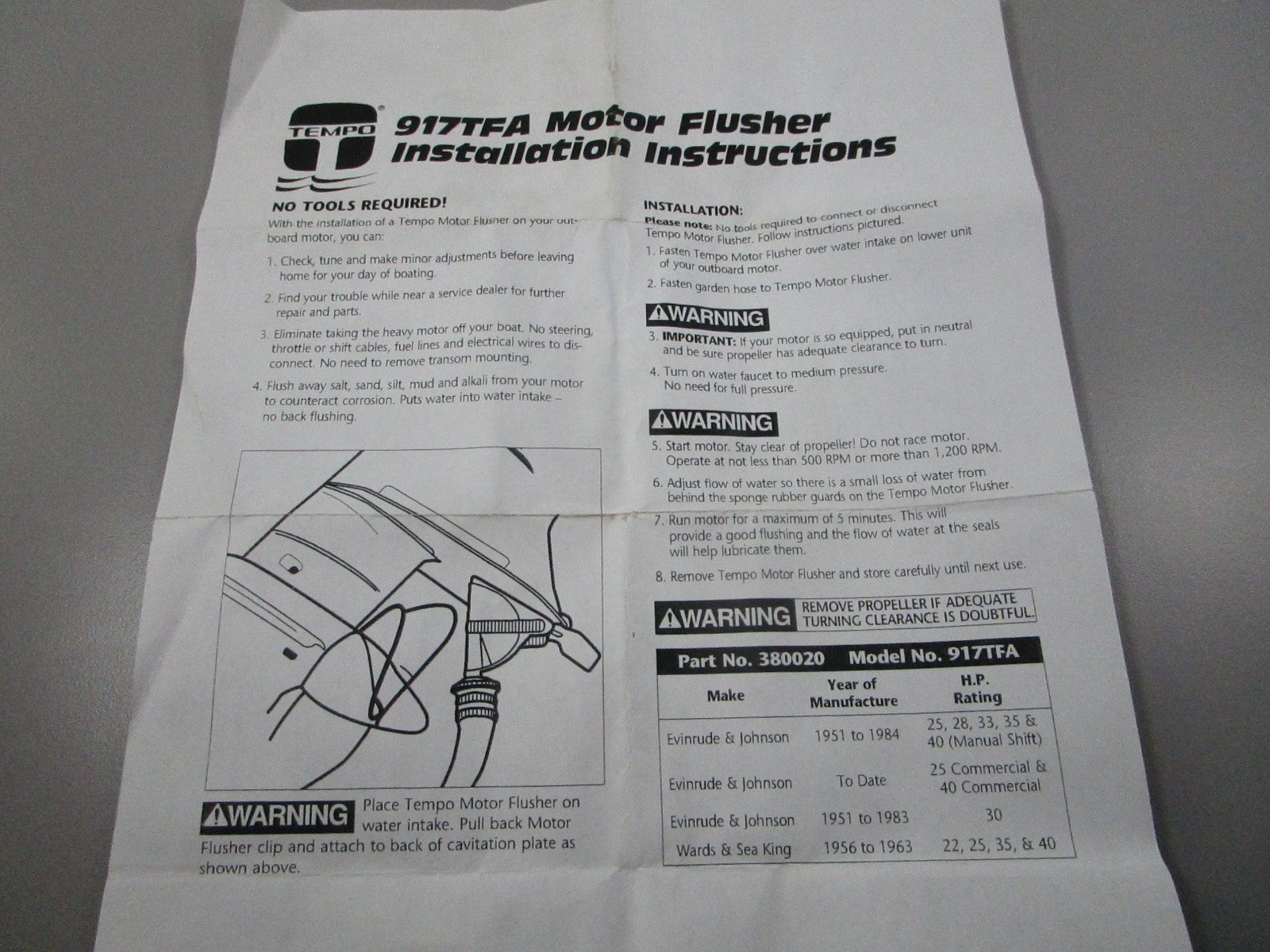 NEW OEM 380020 917TFA Tempo Motor Flusher 0810