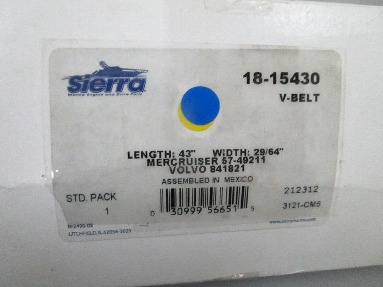 *NEW* 0780 Sierra Fuel V-Belt 18-15430 Replace: Mercruiser/Volvo 57-49211 841821