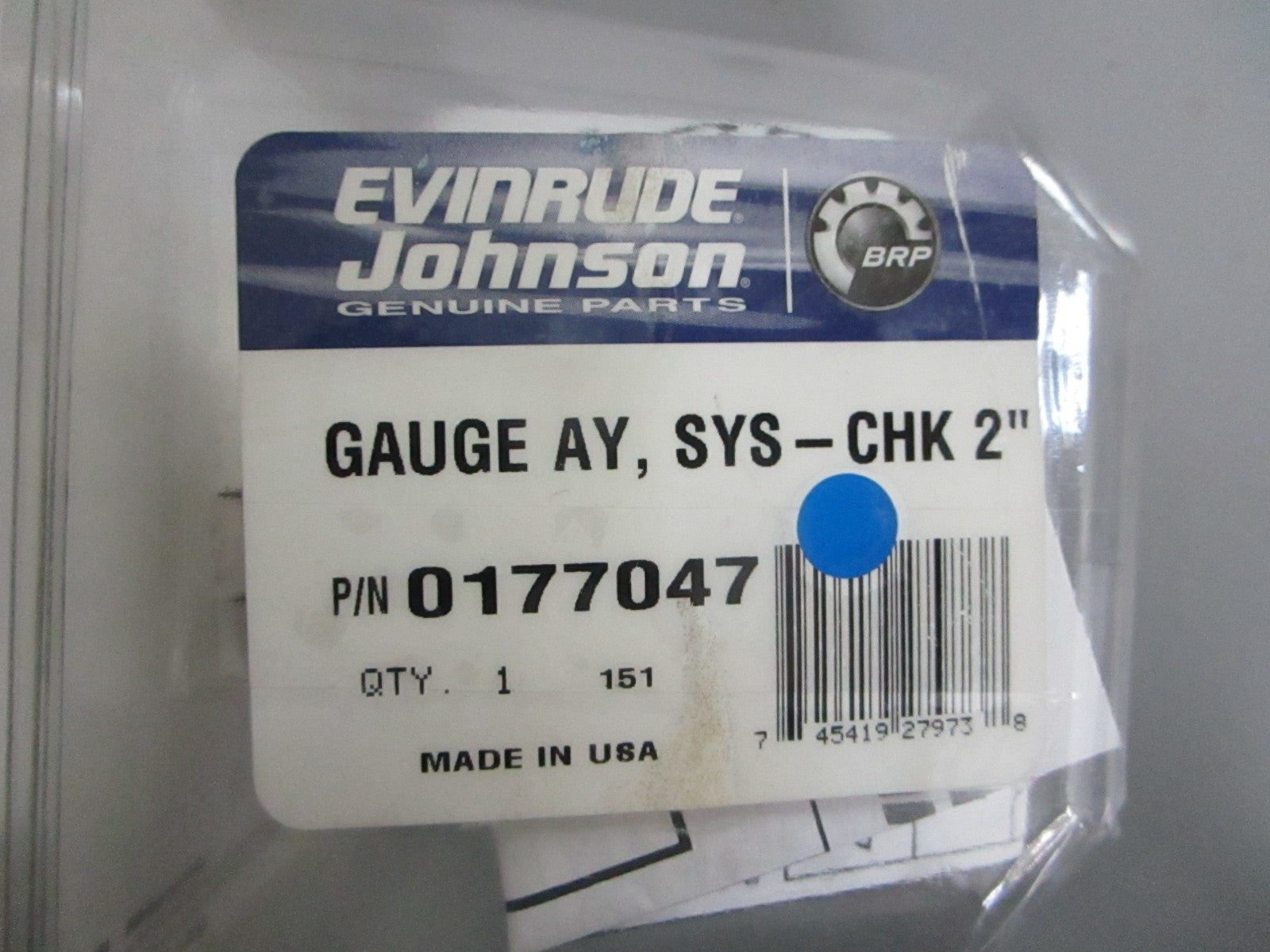 *NEW OEM* 0820 OMC Johnson Evinrude 2" System Check Tech Gauge Assy 177047
