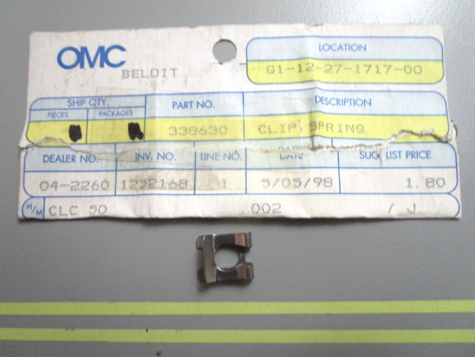 *NEW OEM* 0750 OMC Johnson Evinruide SPRING CLIP 338630 0338630