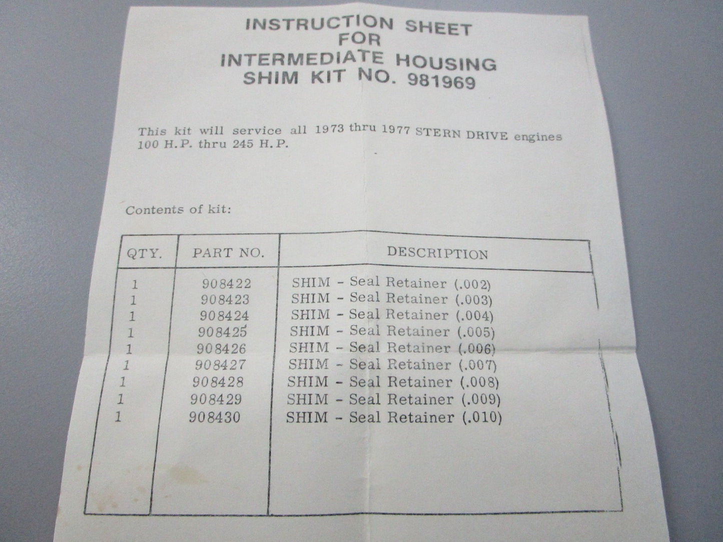NEW OEM 981969 0981969 OMC Johnson Evinrude Shim Kit 0810