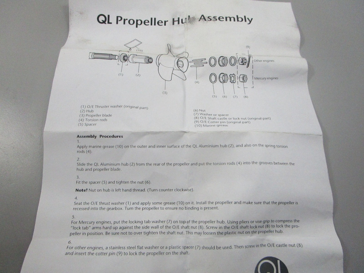NEW 41102364 QL Marine E-Series Hub Kit 0810