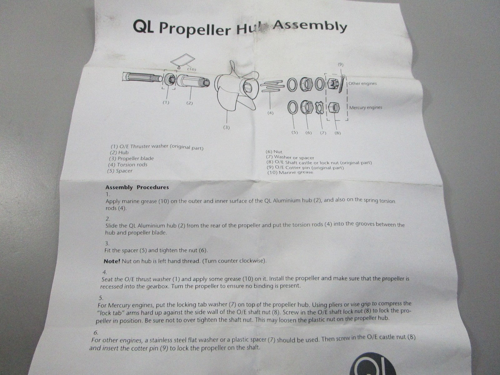 NEW 41102364 QL Marine E-Series Hub Kit 0810