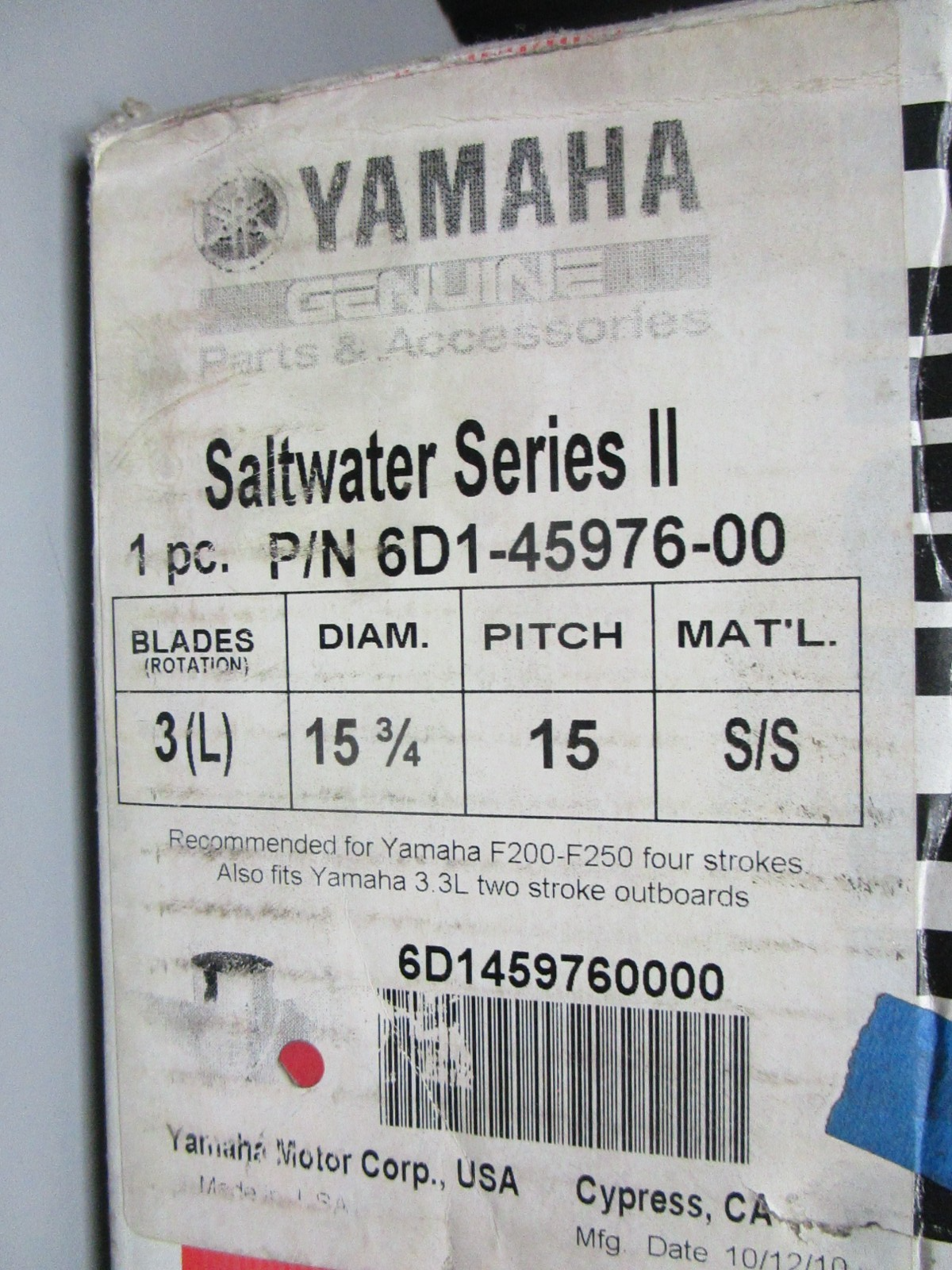 *NEW OEM* 0720 Yamaha Saltwater Series 3 LH SS 15 ¾ x 15 Propeller 6D1-45976-00