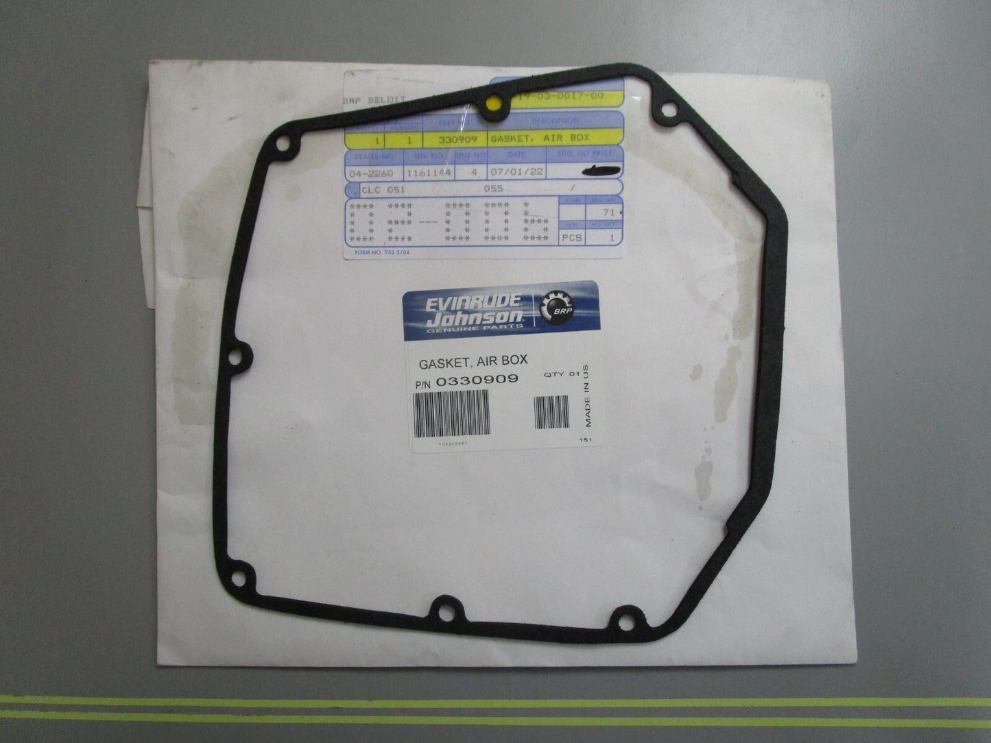 *NEW OEM* 0810 OMC Johnson Evinrude Air Box Gasket 330909 0330909