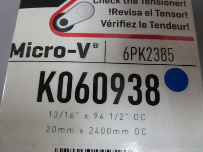 NEW K060938 Gates Micro-V 13/16" x 94 ½" Serpentine Belt 0720