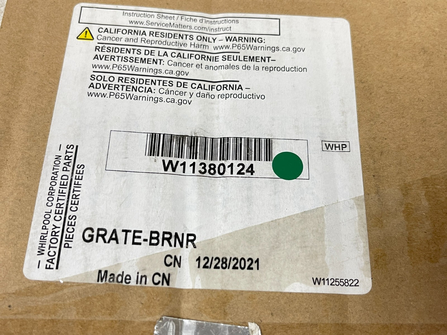 Whirlpool NEW OEM Cast Iron Burner Grate W11380124 KitchenAid Gas Range 0720