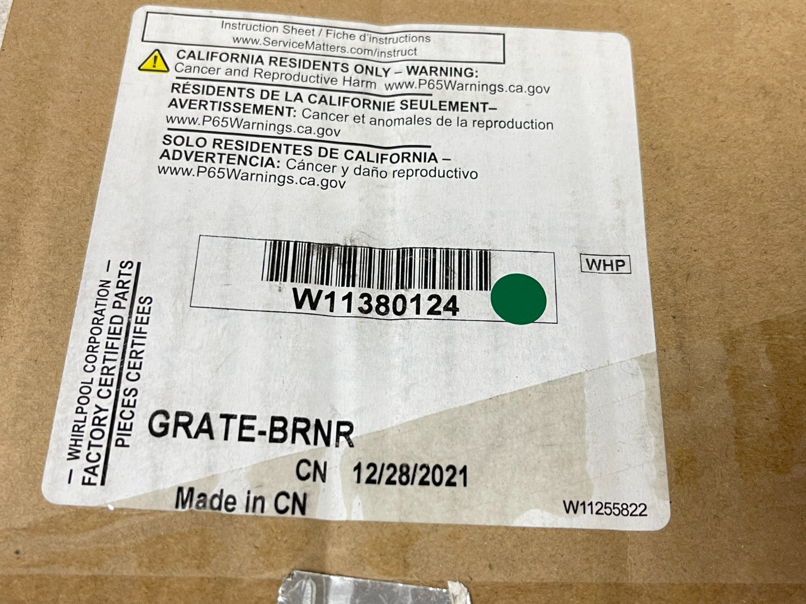 Whirlpool NEW OEM Cast Iron Burner Grate W11380124 KitchenAid Gas Range 0720