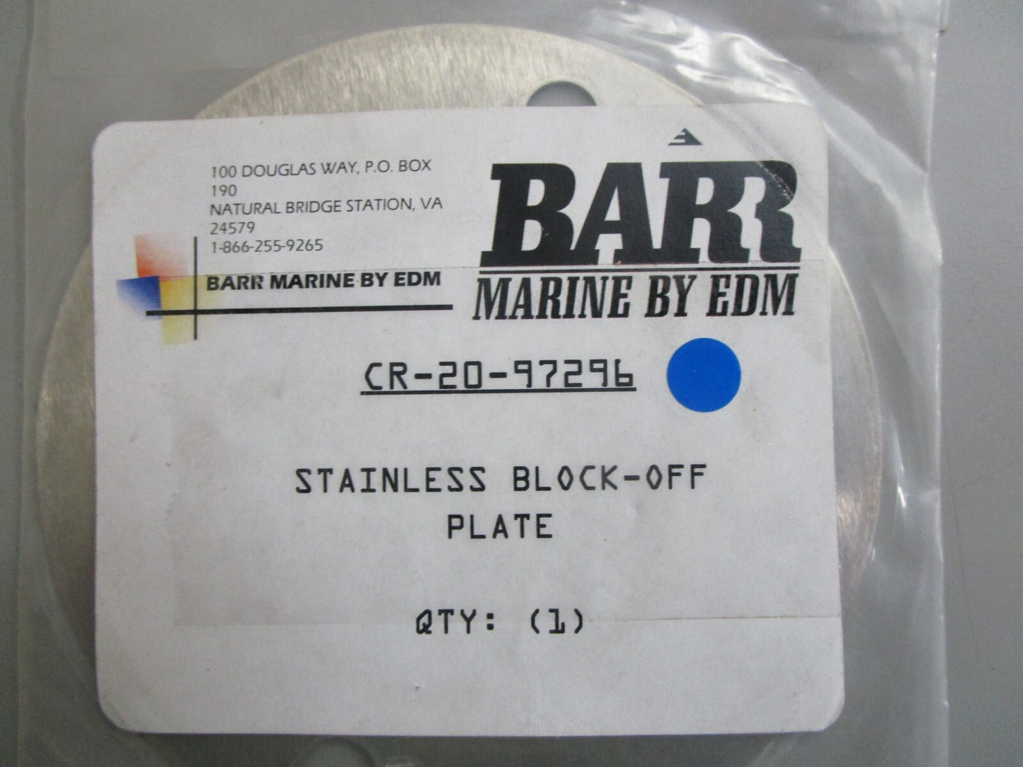 *NEW* 0810 Barr Stainless Block-Off Plate CR-20-97296