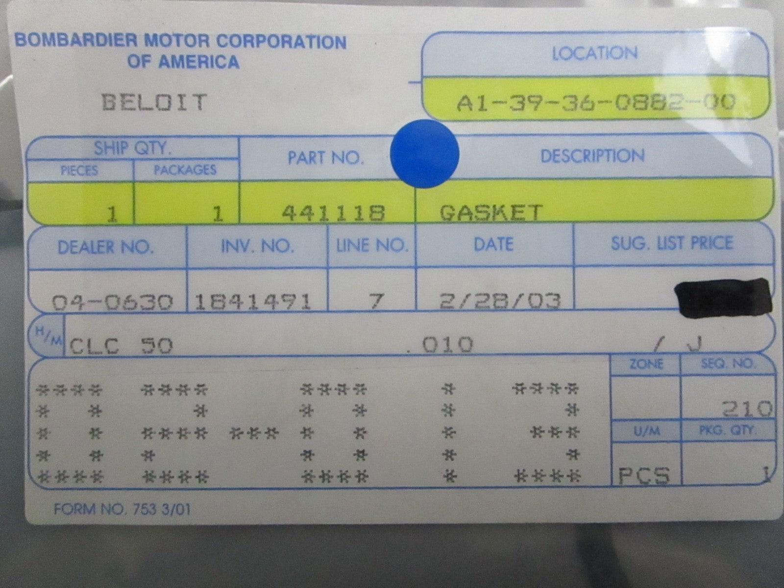 *NEW OEM* 0810 OMC Johnson Evinrude Gasket 441118 0441118
