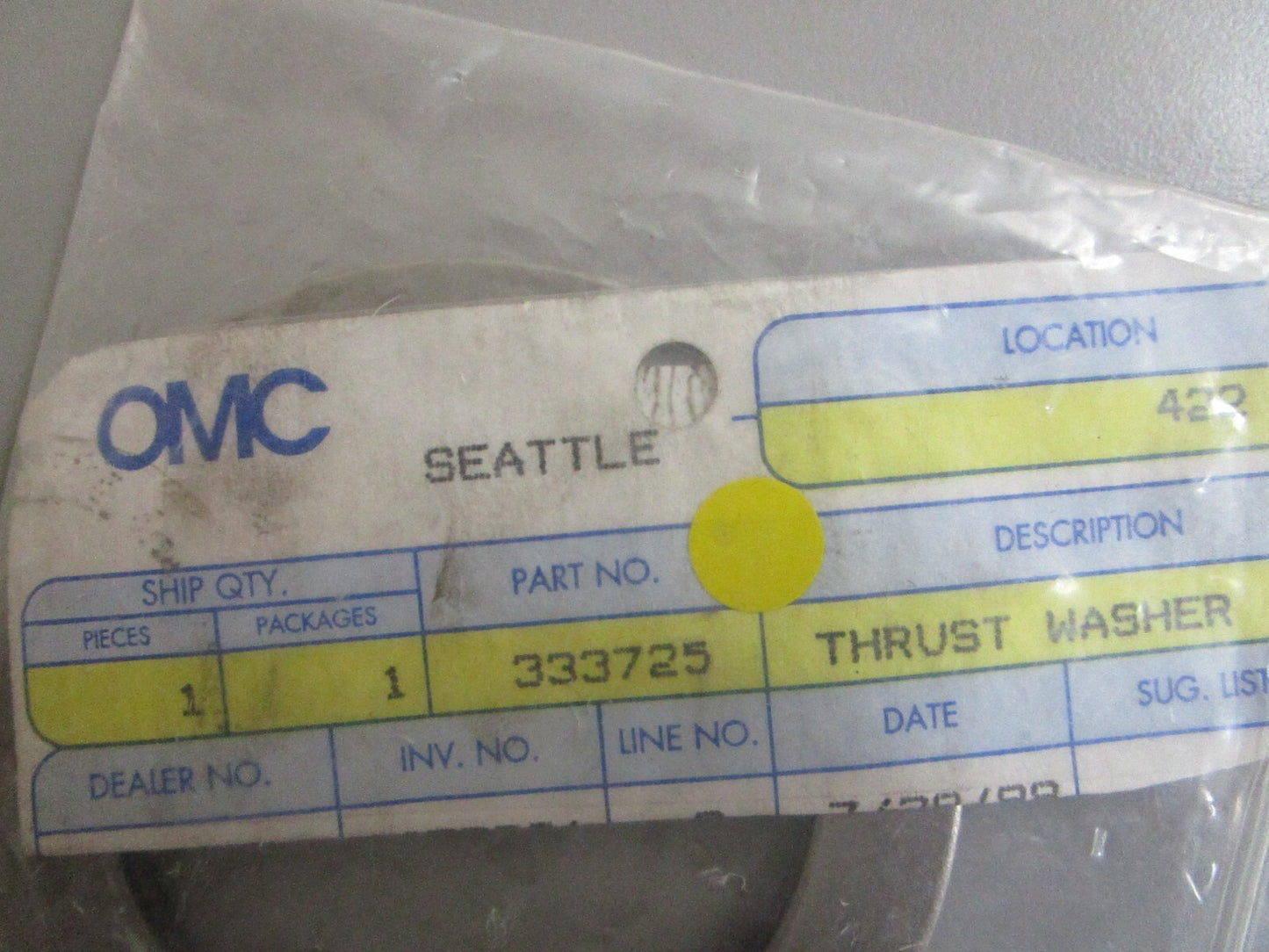 *NEW OEM* 0810 OMC Johnson Evinrude Thrust Washer 333725 0333725