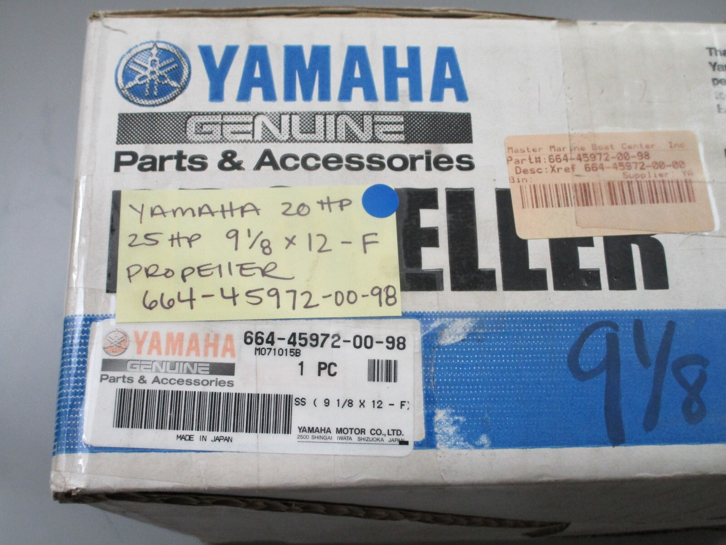 *NEW OEM* 0820 Yamaha 20HP 25Hp 9⅛ ×12 Propeller 664-45972-00-98