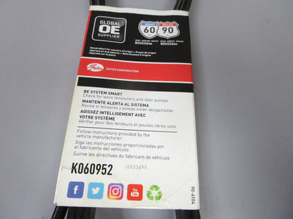 NEW K060952 Gates Micro-V 13/16" x 95 ¾" Serpentine Belt 0720