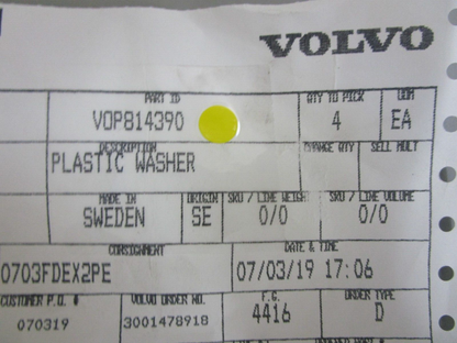 *NEW OEM* 0750 Volvo Penta PLASTIC WASHER 814390