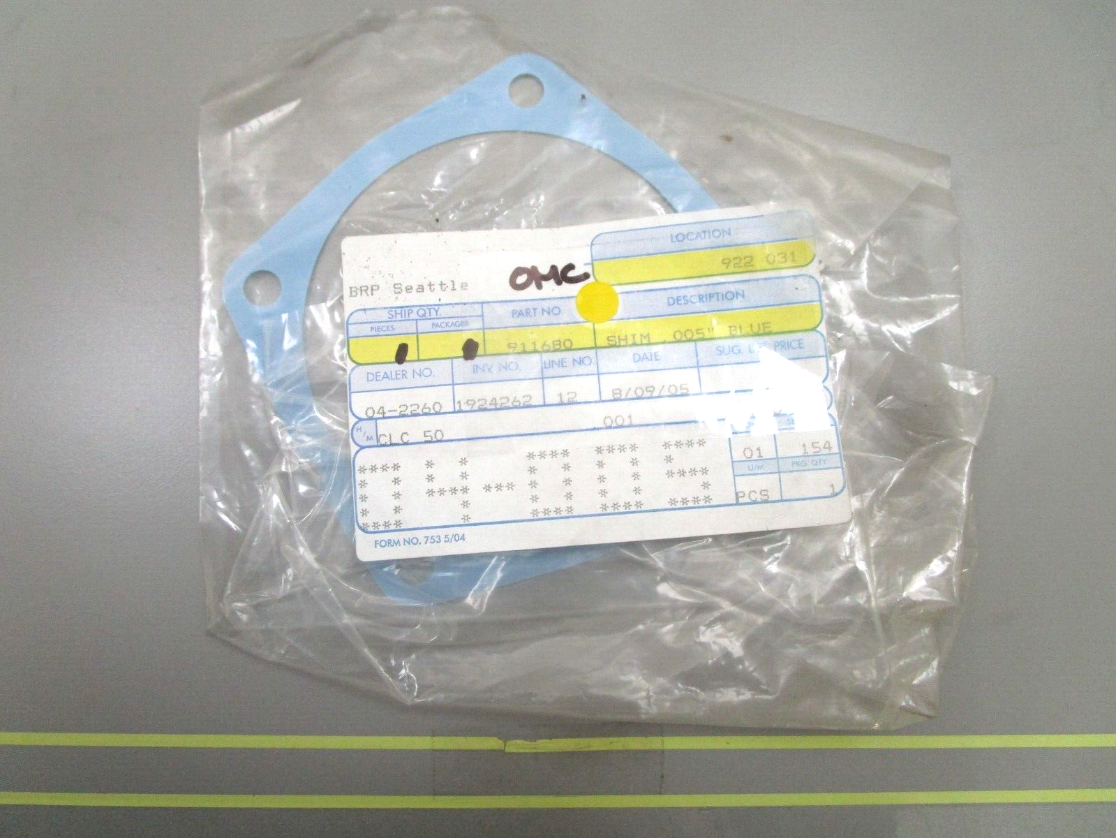 *NEW OEM* 0750 OMC Johnson Evinrude  SHIM  .005  BLUE 911680