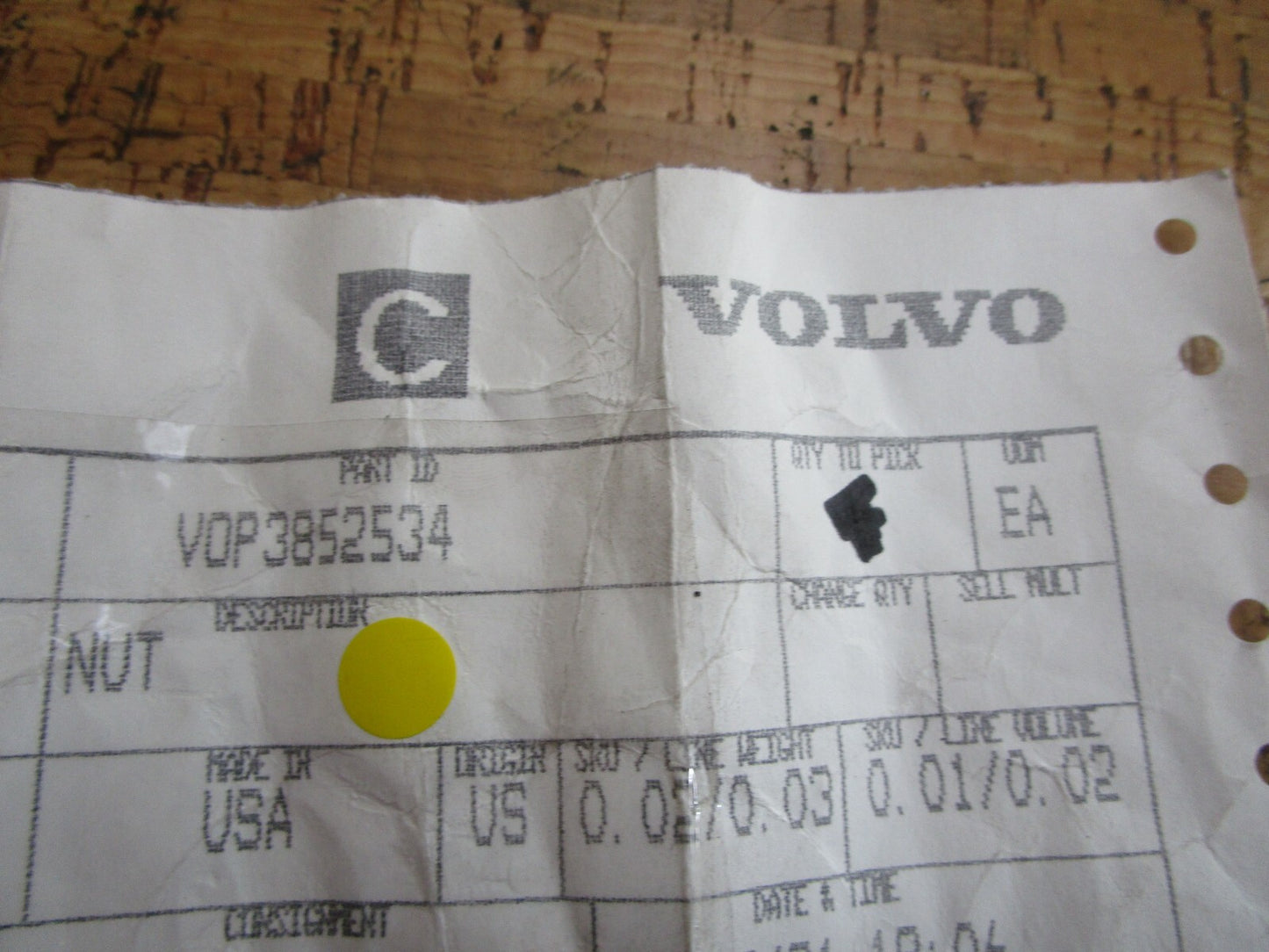 *NEW OEM* 0810 Volvo Penta Nut 3852534