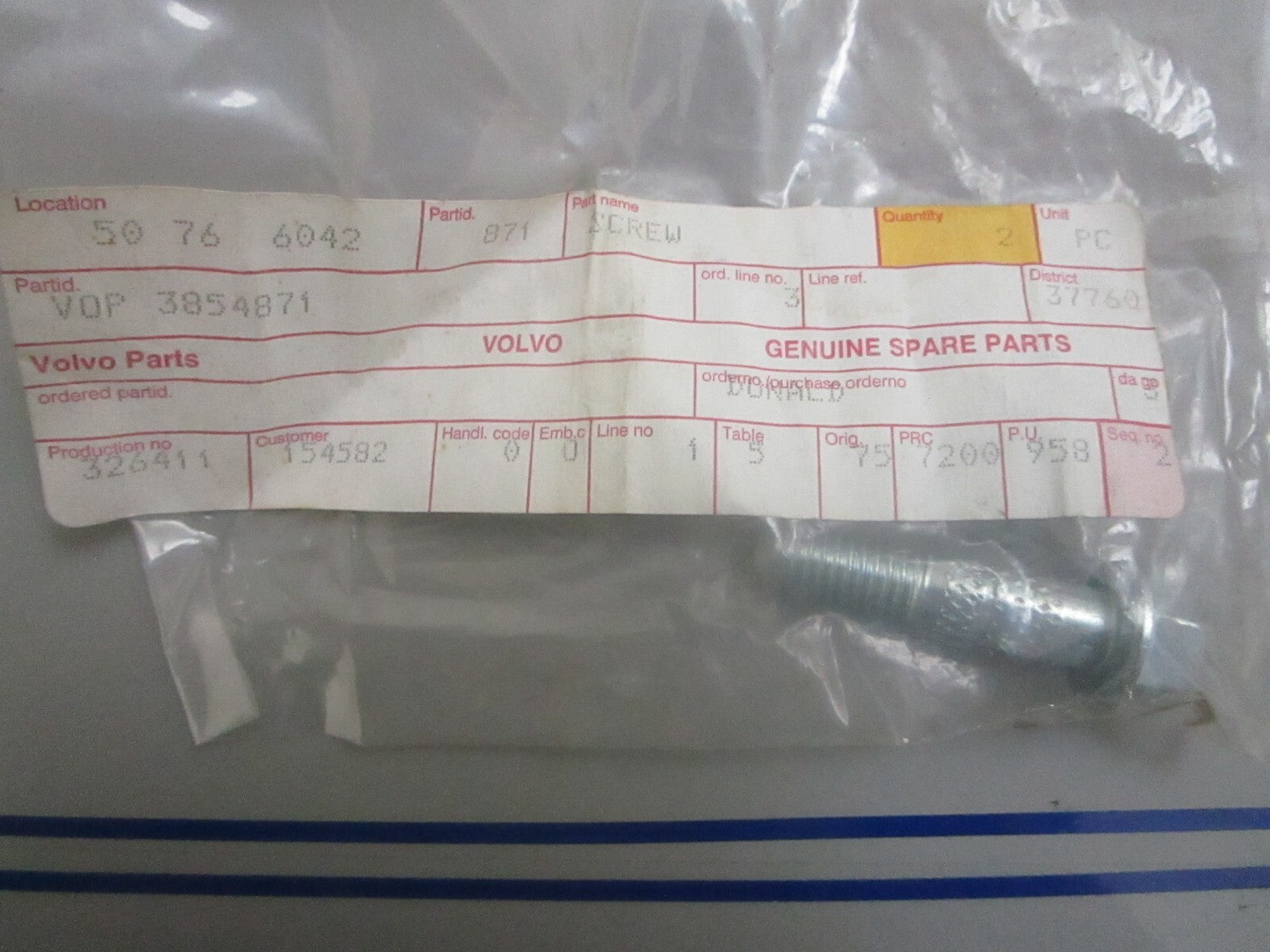 *NEW OEM* 0810 Volvo Penta Screw 3854871