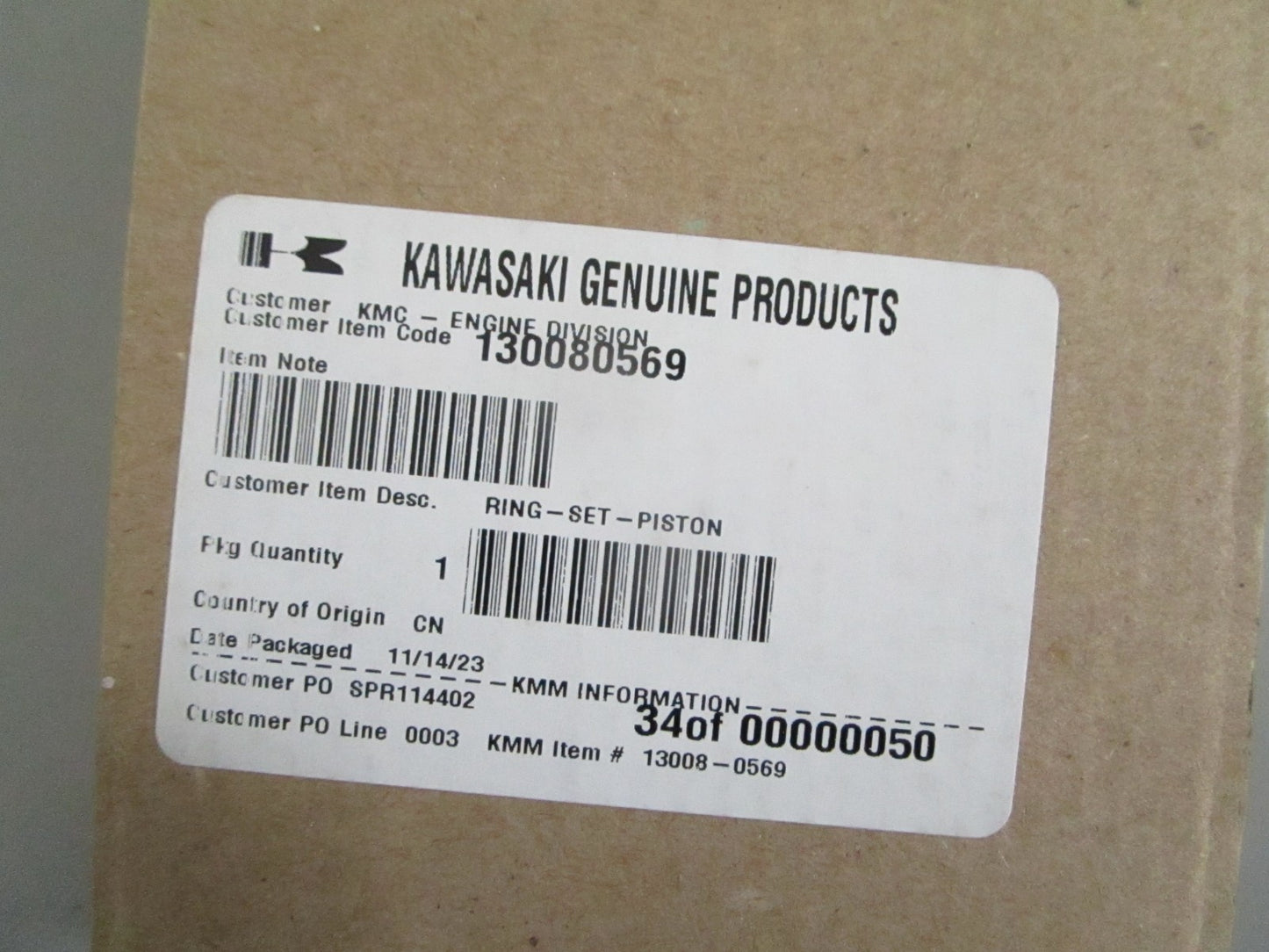 NEW OEM 130080569 Kawasaki Piston Ring Set 0820