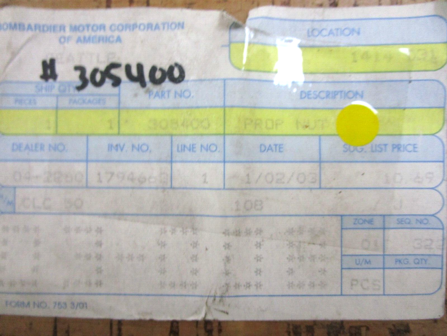 *NEW OEM* 0750 OMC Johnson Evinrude PROP NUT 305400 0305400