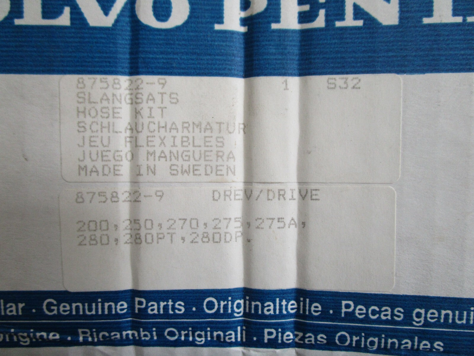 *NEW OEM* 0810 Volvo Penta Hose Kit 875822