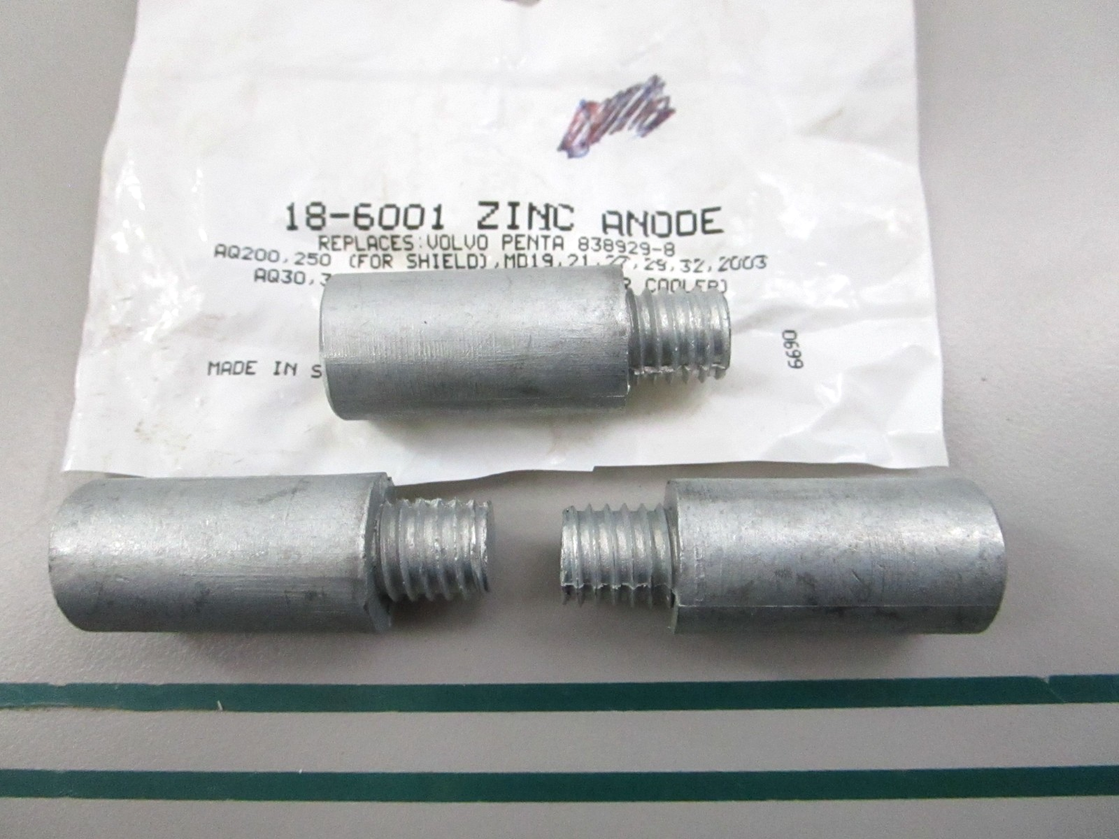 NEW (LOT OF 3) 18-6001 Replaces: Volvo 838929 Sierra Zinc Anode 0810
