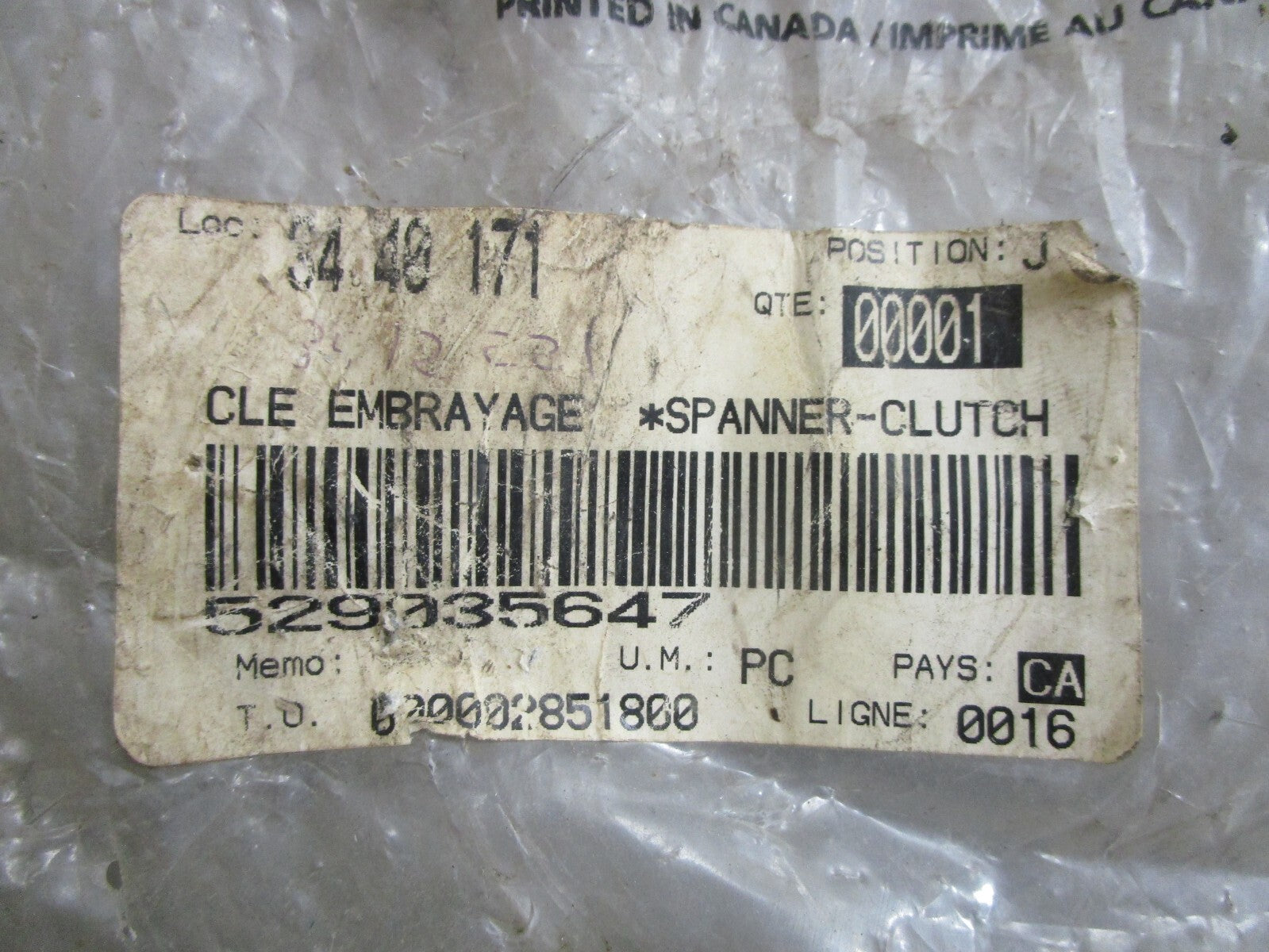 *NEW OEM* 0820 Bombardier Spanner Clutch 529035647