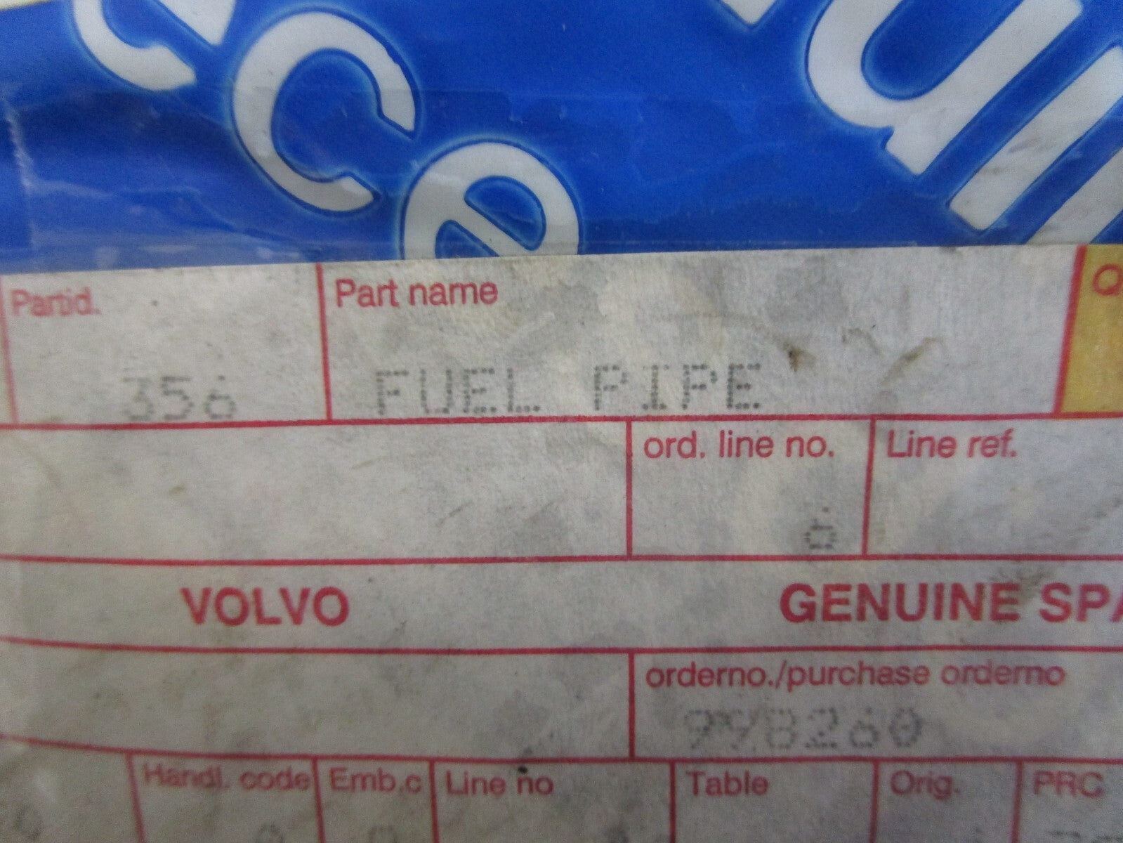 *NEW OEM* 0820 Volvo Penta Fuel Pipe 856356