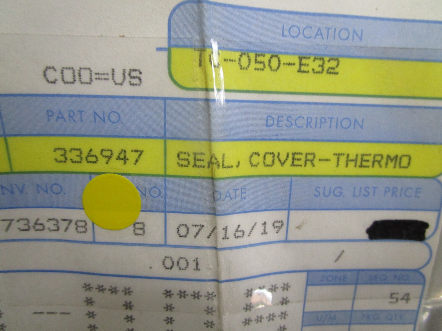 *NEW OEM* 0810 OMC Johnson Evinrude Thermostat Cover Seal 336947 0336947