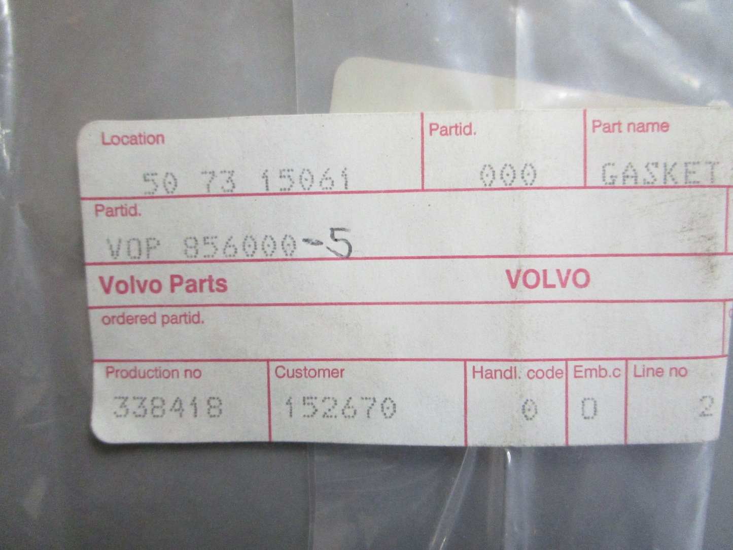 *NEW OEM* 0770 Volvo Penta Gasket 856000