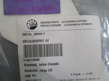 NEW OEM 516010686 Ski-Doo Front Hood Decal 0820